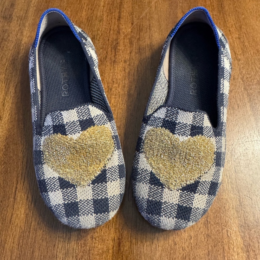 Rothy's Navy and White Check Slip-On with Lime Green Insole